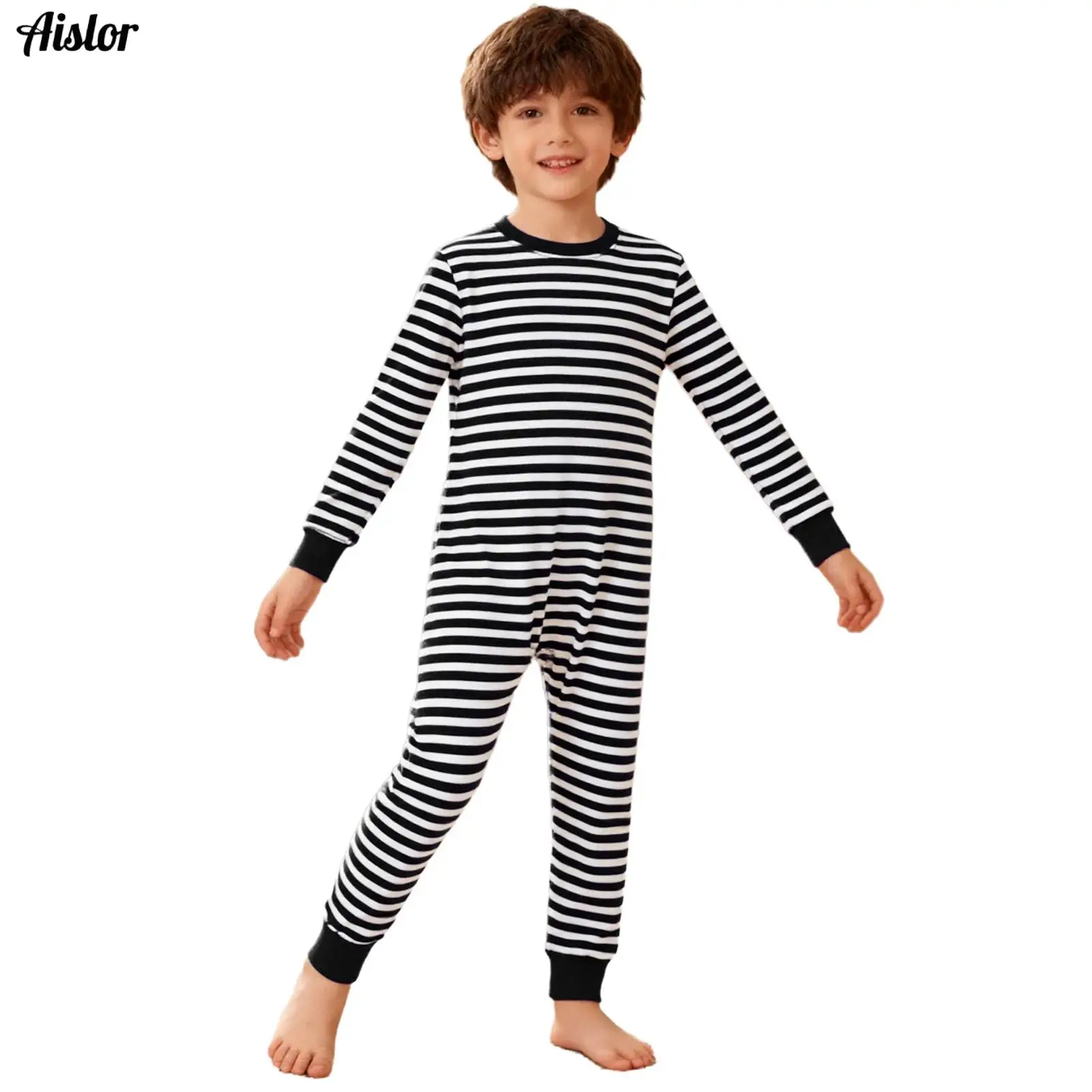 

Kids Boys Girls Special Needs Adaptive Clothing Jumpsuit Round Neck Long Sleeve Invisible Zipper Striped Full Length Rompers