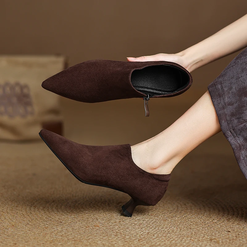 2026 new spring autumn women pumps natural leather plus size 22-26.5cm kid suede+pigskin pointed toe loafers women shoes