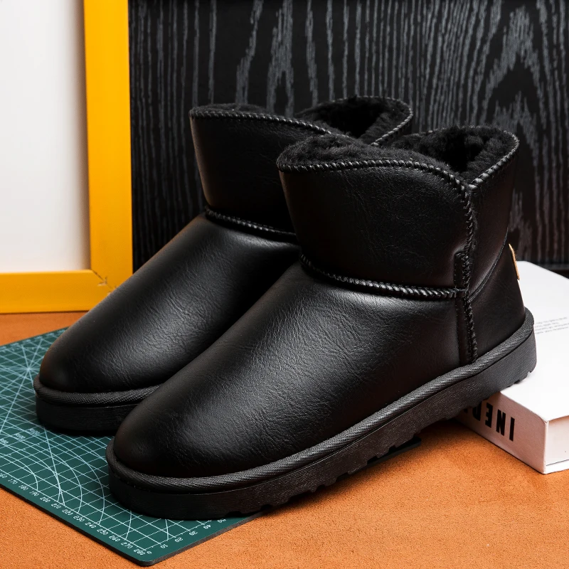 الشتاء الثلوج أحذية الرجال عالية أعلى رقيق الأحذية عالية الجودة بولي PU مقاوم للماء الأحذية الجلدية موضة في الهواء الطلق الرجال عدم الانزلاق حذاء من الجلد