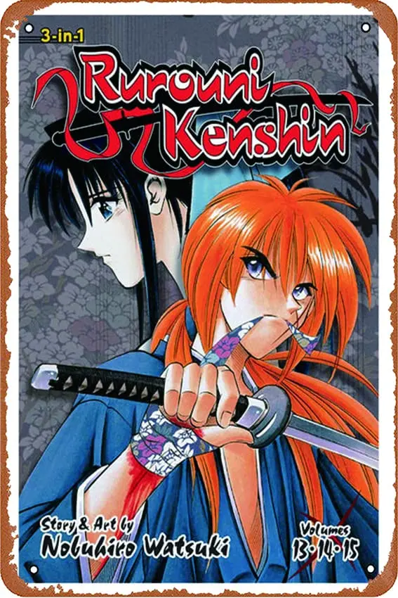 RUROUNI KENSHIN Manga Poster Creative Tin Sign Novelty Metal Retro Wall Decor For Home Gate Garden Bars Restaurants Cafes O sign