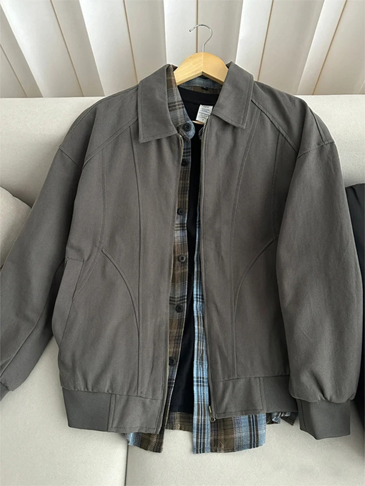 

Мужская бейсбольная куртка в стиле ретро в американском стиле в стиле пэчворк, весенне-осеннее винтажное пальто Detroit с отложным воротником, рабочая одежда из полиэстера