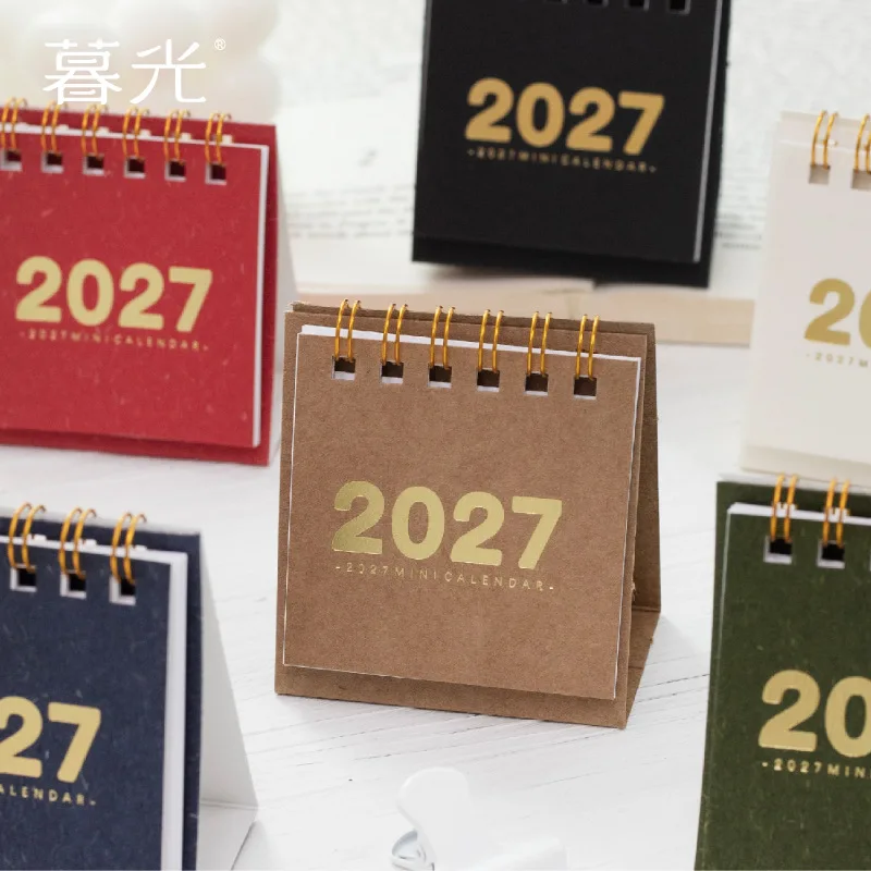 2027 Vintage Navy Blue Mini Desk Calendar Simple Countdown Planner Notepad Creative Office Table Ornament Small Gift