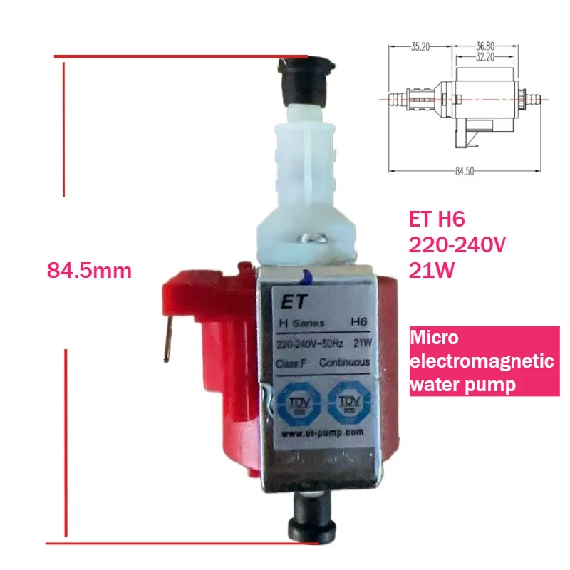 

Электромагнитный насос ET H6 21W 230V 50HZ для кофемашин, пароочистителей, двигателей, 220-240V, высокая мощность