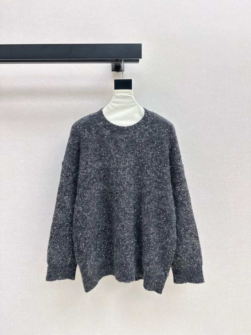 2025 Autumn/Winter New Women's Hoodie Modern Style Customized Bright Yarn Round Neck Wool Knitted Top Loose Sweater Top