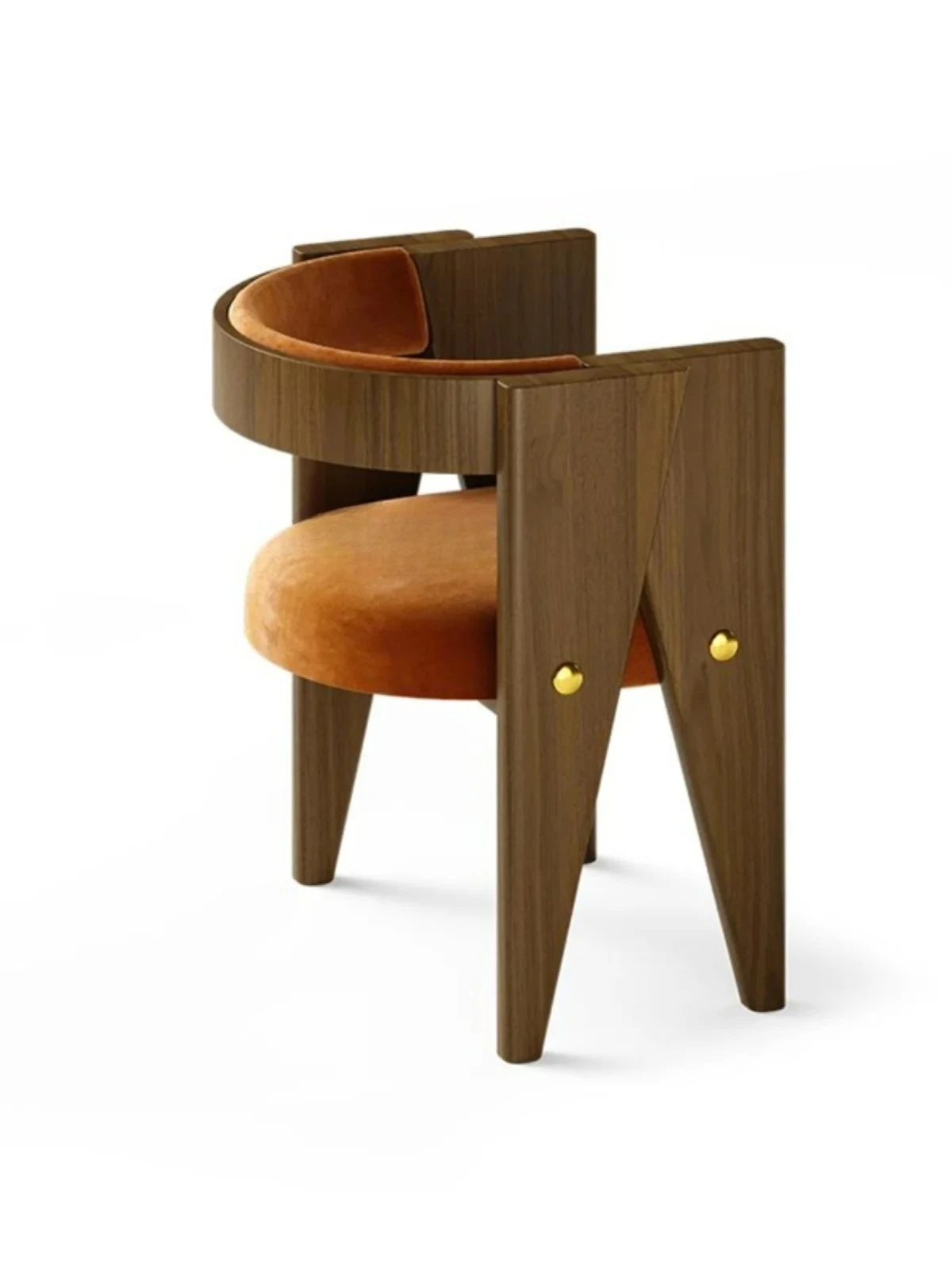 Kreatives Design, Walnussfarbe, gebogene Rückenlehne, große Schere, Freizeit, Esszimmerstuhl, Zuhause, Modellzimmer