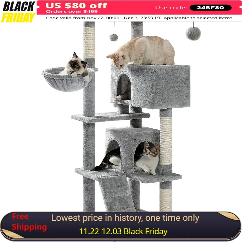 Cat Shelves and Dangling Pompom Tree for Cats Toys Cat Tree for Large Cats Adult With Super Large Top Perch Grey Pet Products