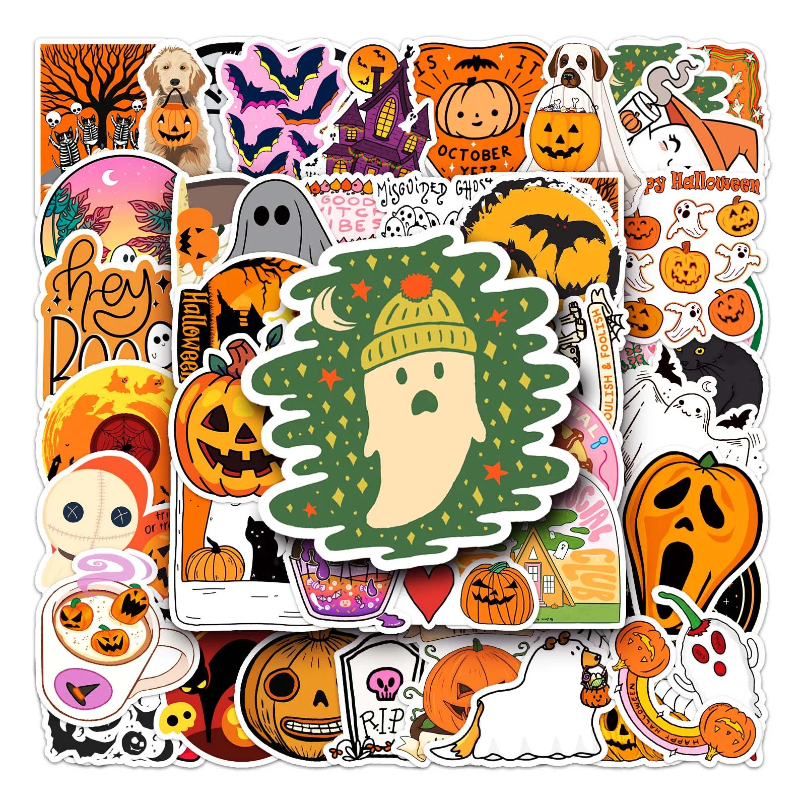 50Pcs Halloween series Cartoon Cute Waterproof Sticker Skateboarding Snowboard Retro Vinyl Sticker