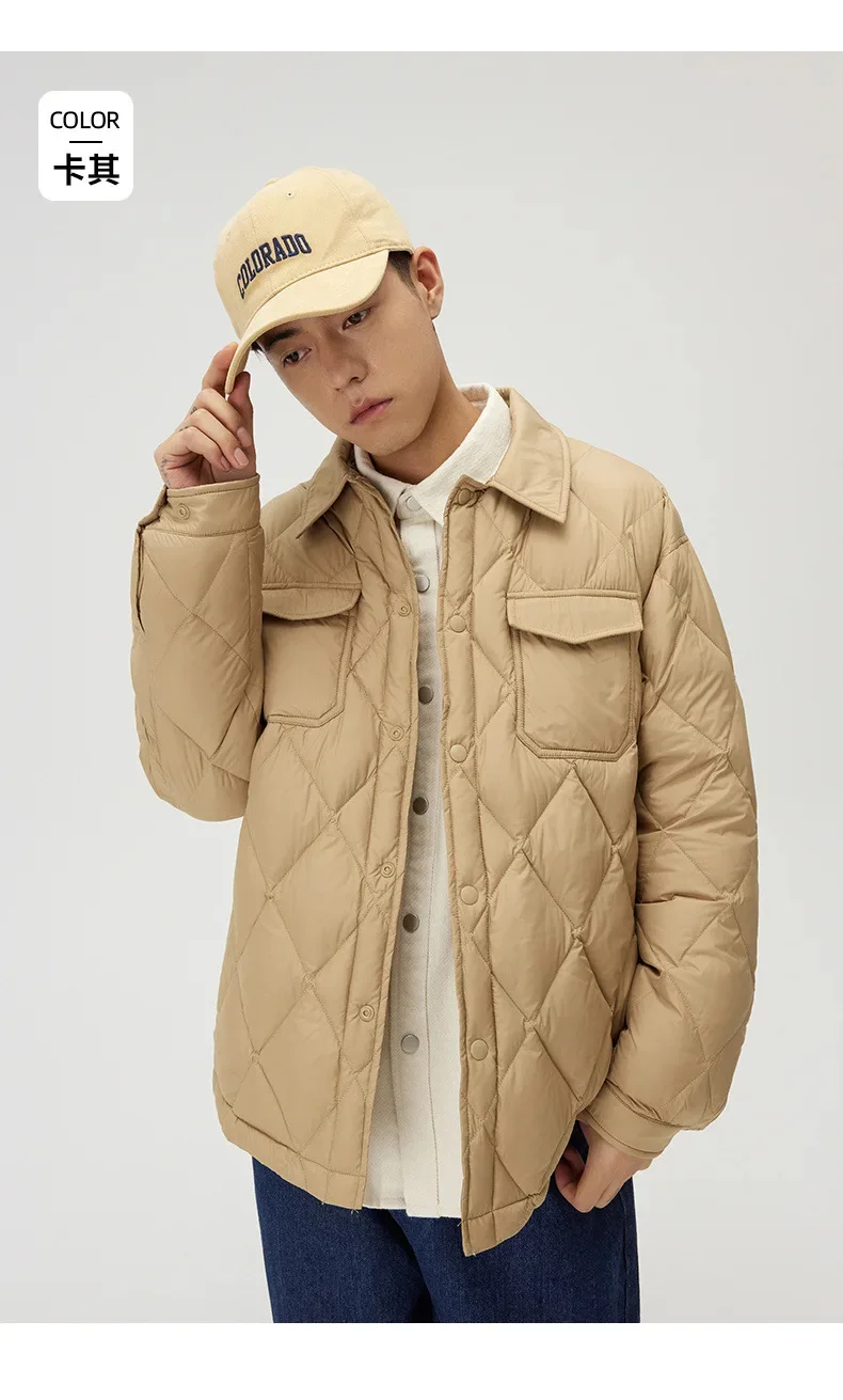 2025 new down jacket men's winter loose short lapel fashion trend couple tops white duck men