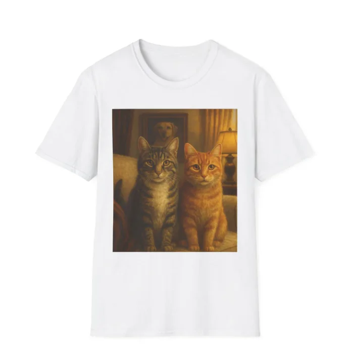 Vintage Cat Dog Family Portrait Short Sleeves T-Shirt Cute Retro Aesthetic Cat Lover Dog Lover Casual Streetwear Graphic Tee Top
