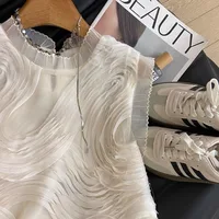 2025 Summer French Style Elegant Ruffled Sleeveless Chiffon Blouse Women Office Work Wear Casual Tops Fashion Ladies Shirt - Image 5