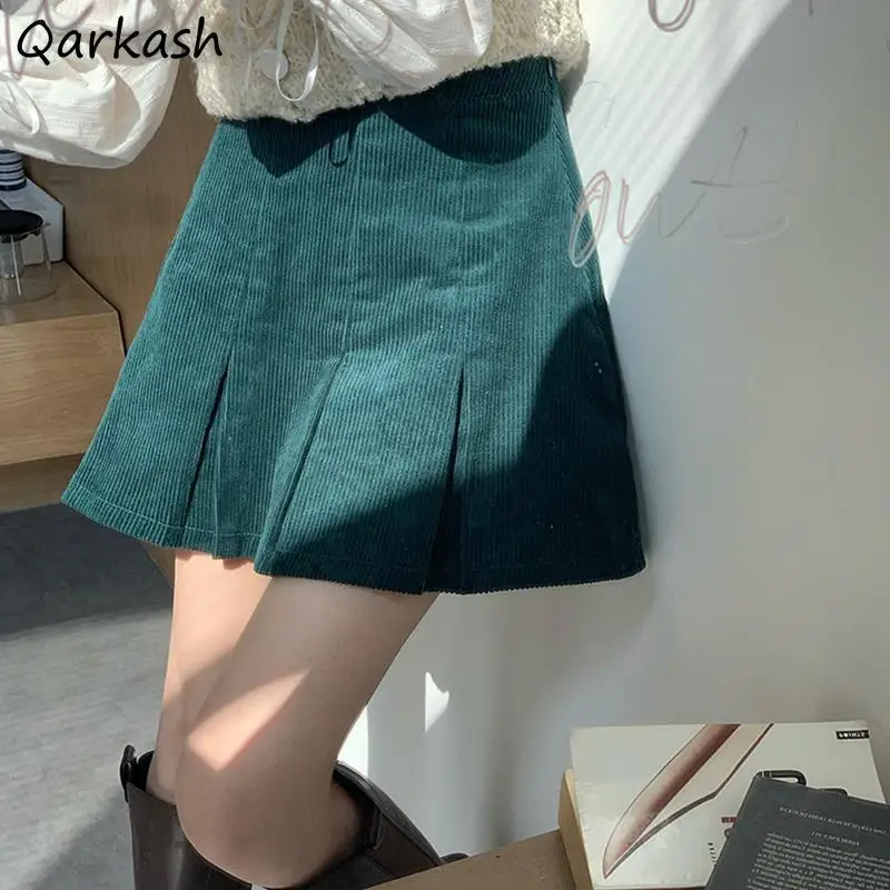 

Corduroy Skirts Women Retro Casual A-line Skirt Classic Vintage All-match Chic Females High Waist Preppy Style Юбка Женская Cozy