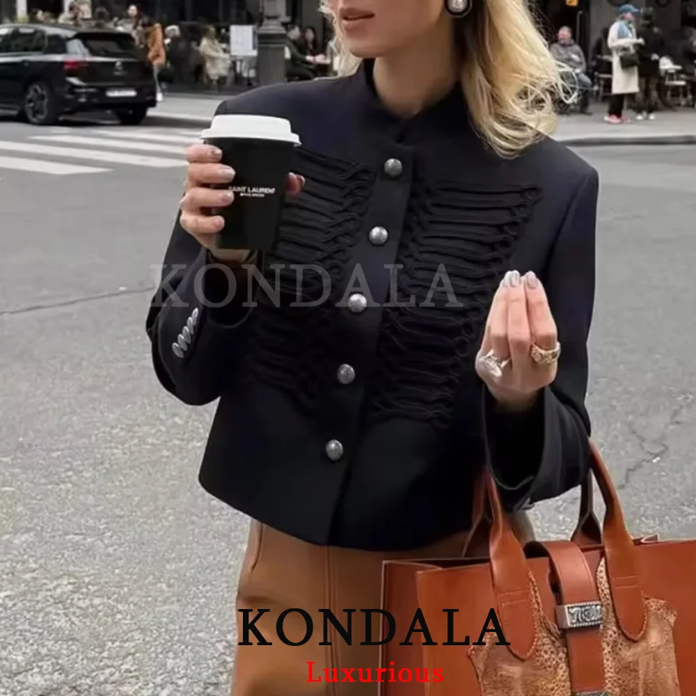 

KONDALA Streetwear Casual Chic Women Jacket O Neck Long Sleeve Single Breasted Jacket New Fashion 2026 Spring Summer Jacket