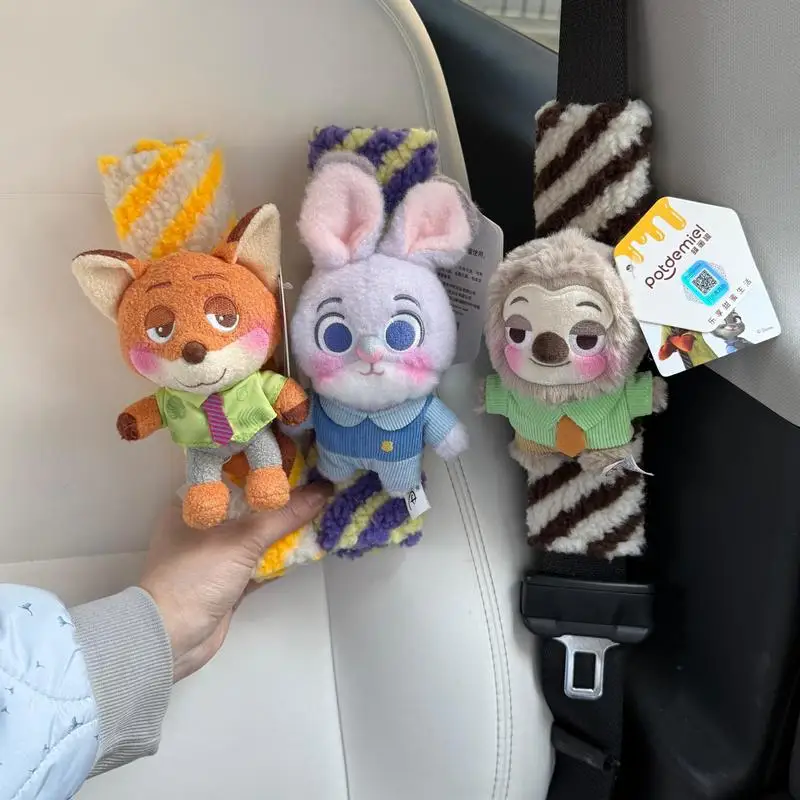 Zootopia Nick Judy حزام مقعد السيارة غطاء الكتف سيارة الإبداعية لطيف الحيوانات المحشوة أفخم منتجات الديكور الداخلي للسيارة الهدايا