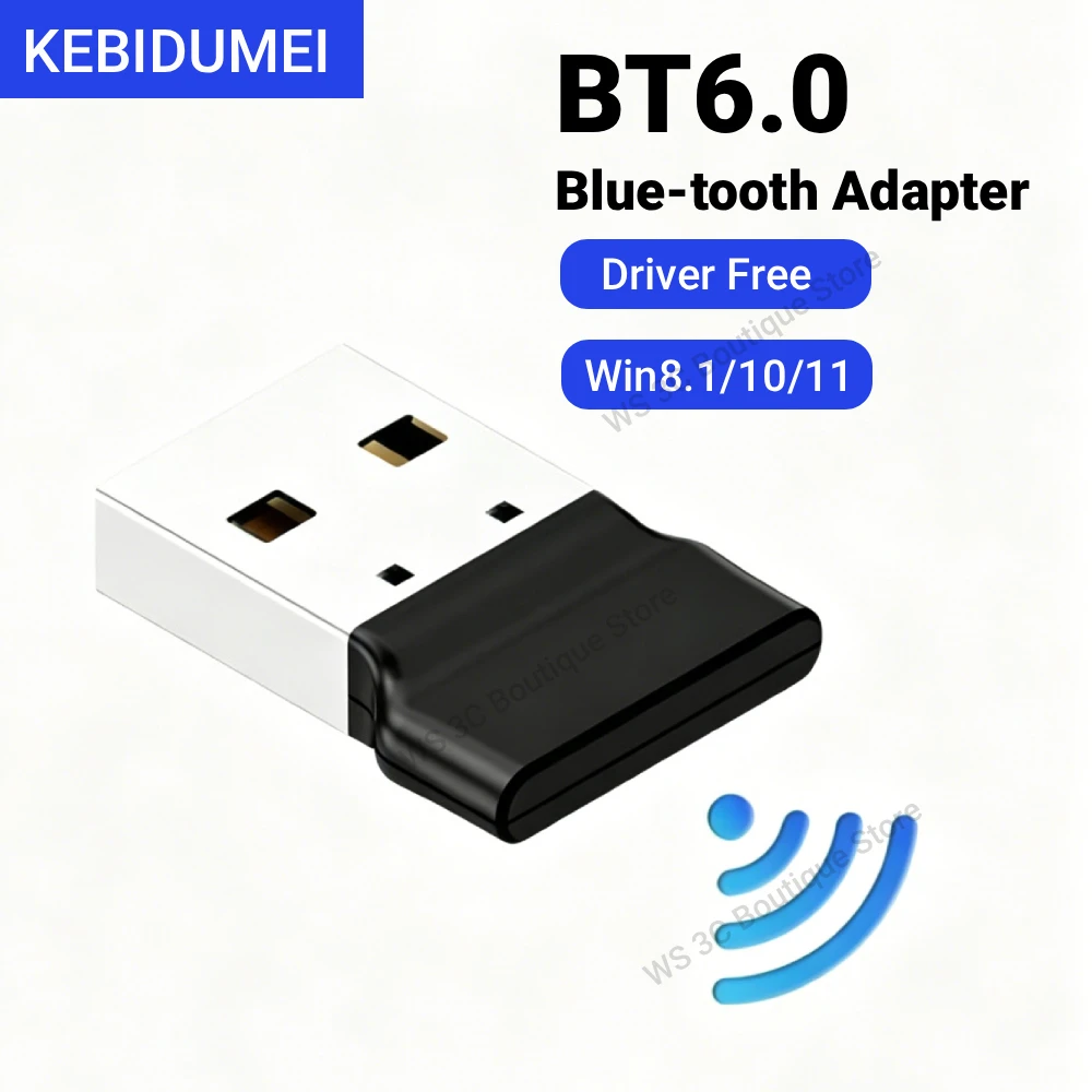 Adaptador USB Bluetooth 6.0 KEBIDUMEI, Dongle Bluetooth 5.3 para PC, Receptor e Transmissor BT para Teclado/Mouse Bluetooth