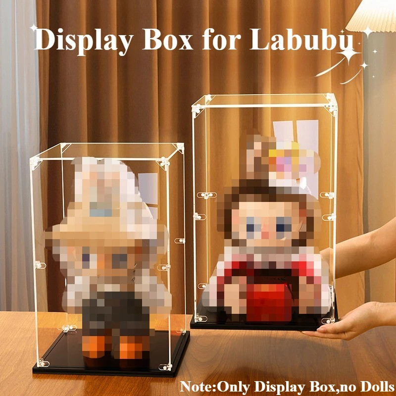 Caja de exhibición transparente Eary para Labubu, caja de almacenamiento acrílica Universal para Labubu, Mokoko, Molly 400% para Chess King noDoll