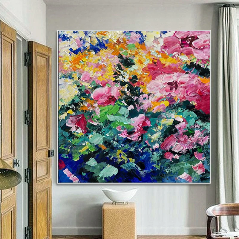 Hand-painted Texture Oil Painting Living Room Flower Abstract Art Knife Flower Dining Room Large Canvas Decorative Painting