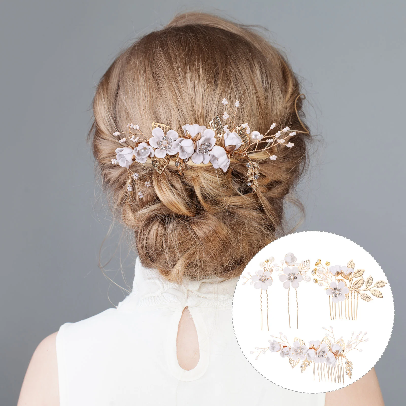 

4Pcs Wedding Headdress Bride Hair Comb Flower Hair Pin Romantic Bride Headdress for Engagement Birthday Celebration