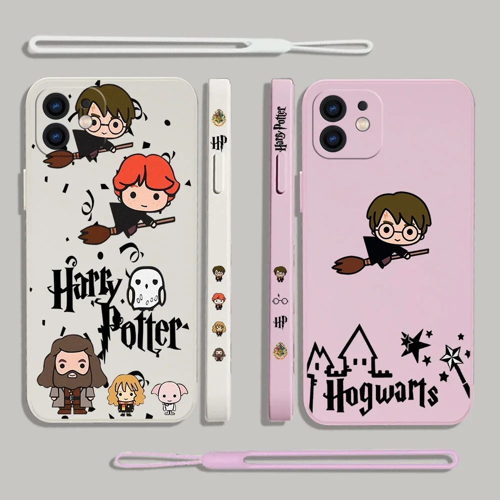 Harrys Potters Phone Case For iPhone 15 14 13 12 11 Pro Max Mini X XR XS SE 2020 8 7 Plus 6 6S Plus Silicone Cover With Lanyard