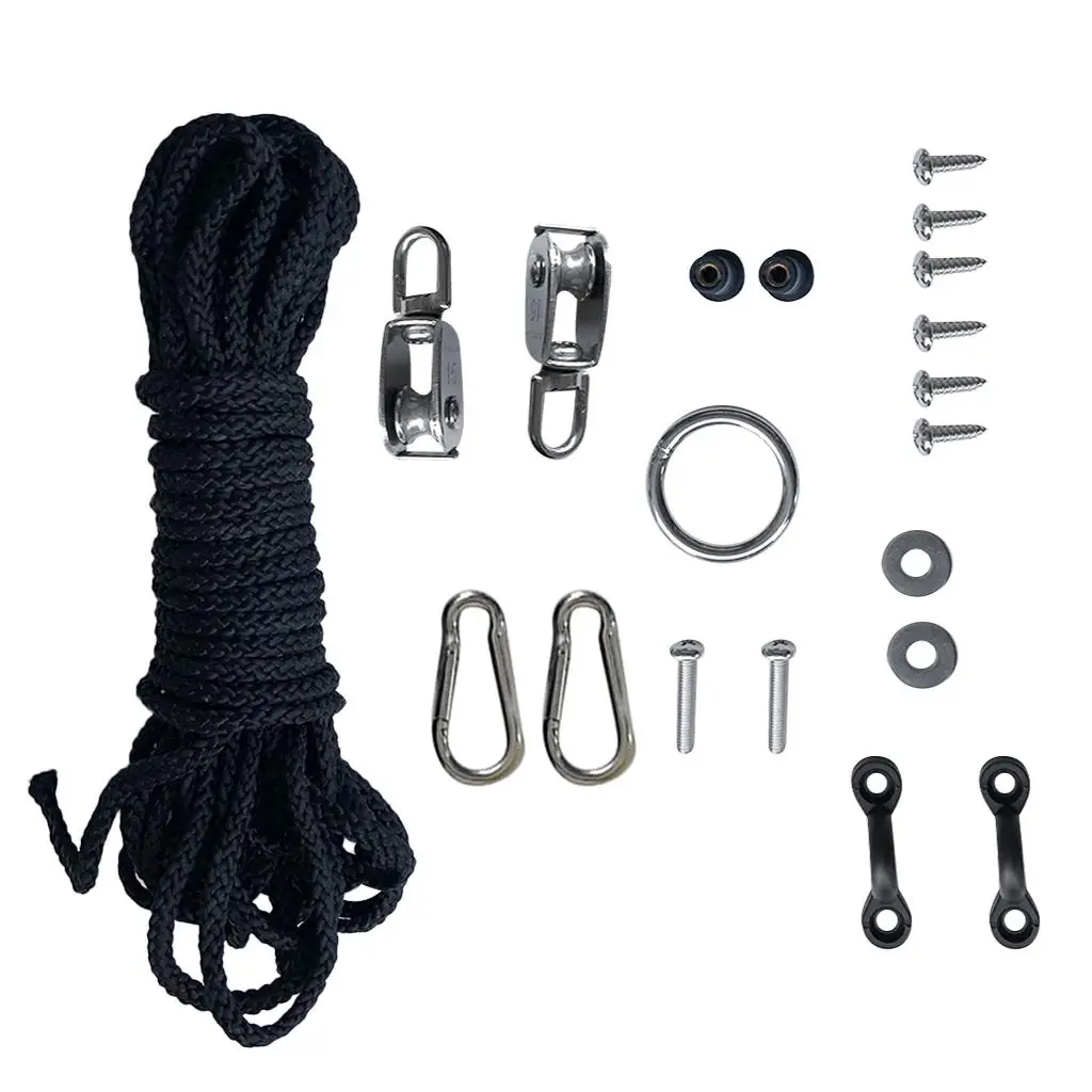 Kayak Boat Anchor Trolley Kit Pad Eye Rope Pulley Hook Hardware Accessories