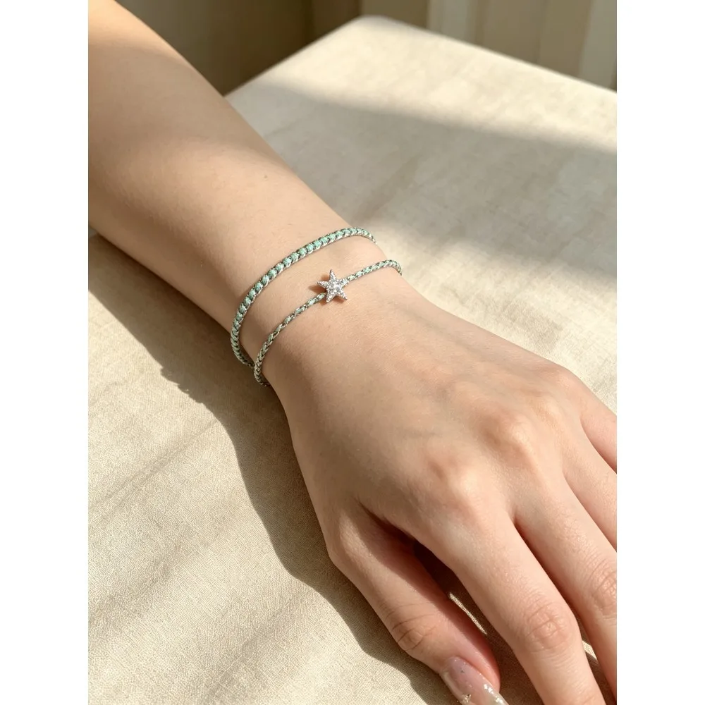 stainless steel handmake red line blue rope  star charms bracelet