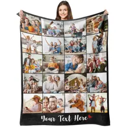 20 Photos Custom Blanket with Text Collage Beautiful Blankets Birthday Souvenir Gifts Personalized Throw Blankets for Father Mom