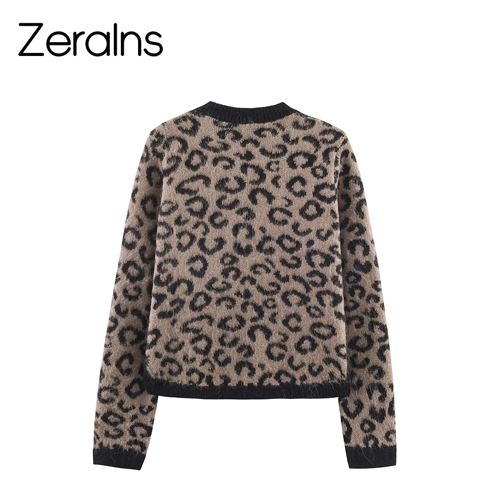 ZERAINS Damski zimowy nowy modny uniwersalny sweter rozpinany z okrągłym dekoltem, z żakardowym wzorem zwierzęcym, dzianinowy kardigan, kurtka