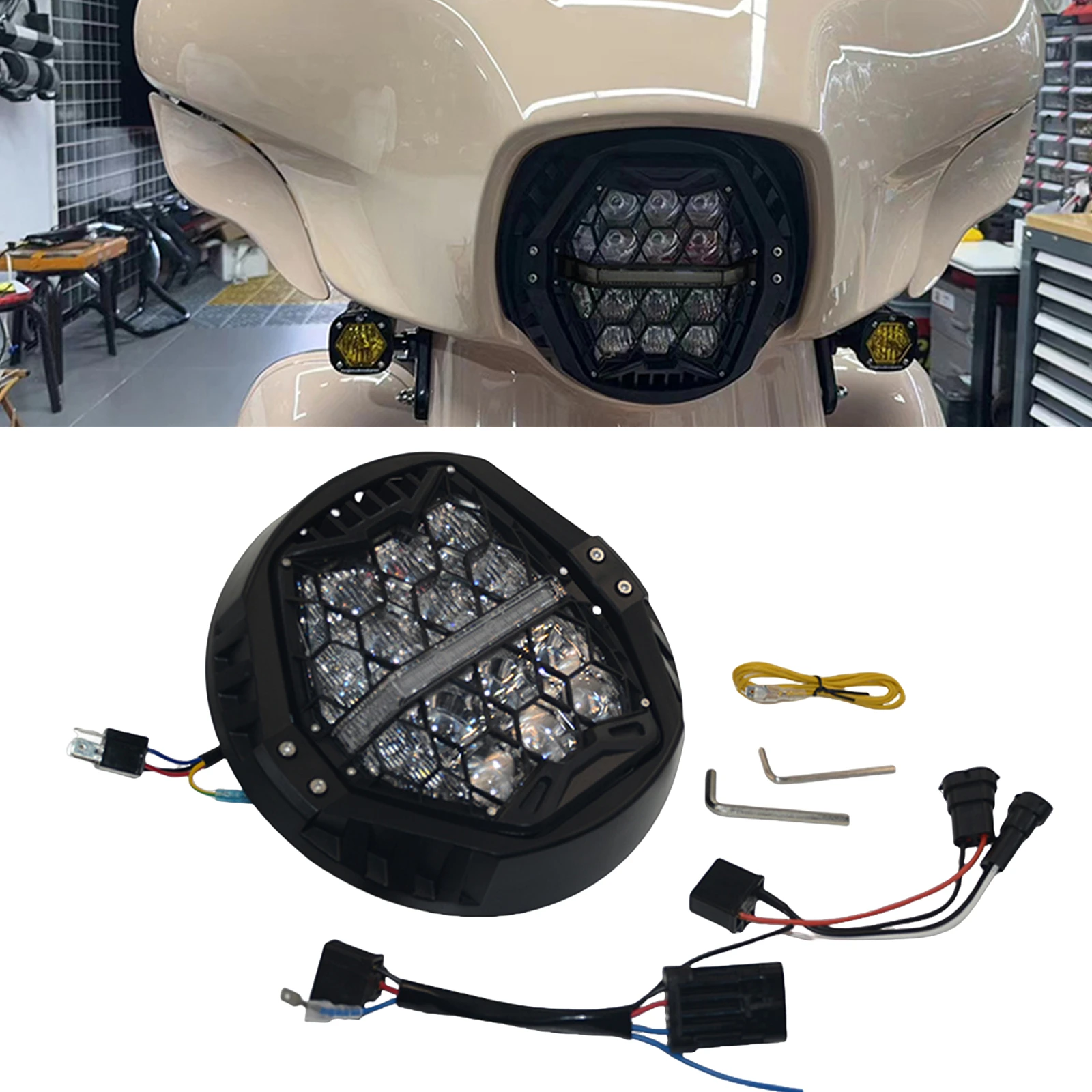 

Pop For Harley Davidson FLD 2012- And Later Trike Touring Models Motorcycle Front Headlight Headlamp Head Light Turn Signal Lamp