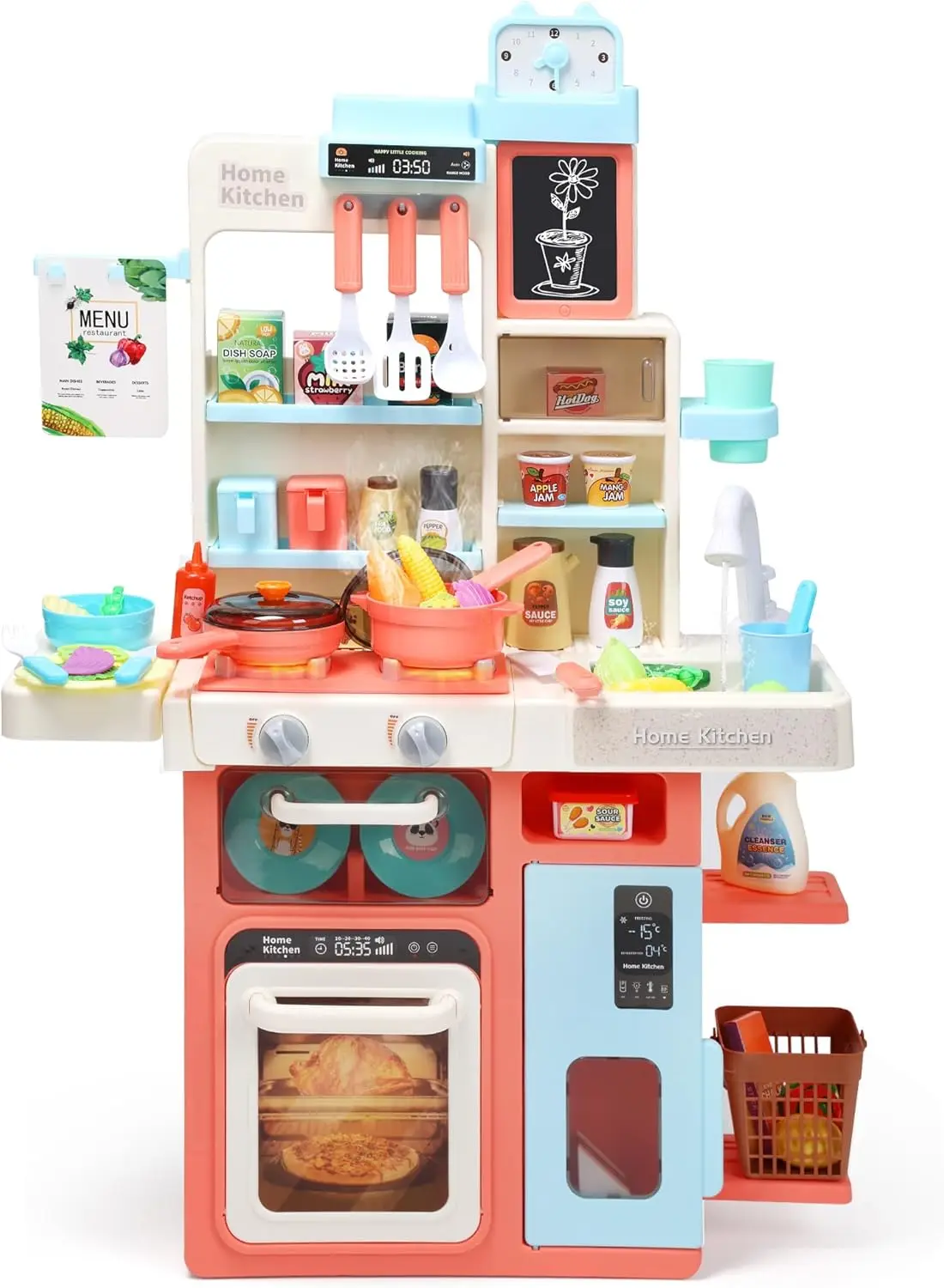 Kids Kitchen Playset, Kitchen Set for Toddler with Sound and Light, Cooking Stove with Steam, Play Sink and Toy Kitchen Accessor