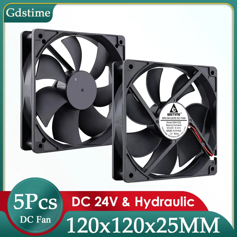 

5PCS Gdstime DC 24V 120x25mm 2PIN CPU Radiator Fan 12025 120mm 12cm Brushless Cooler Fan for PC Computer Case Laptop GPU Cooling