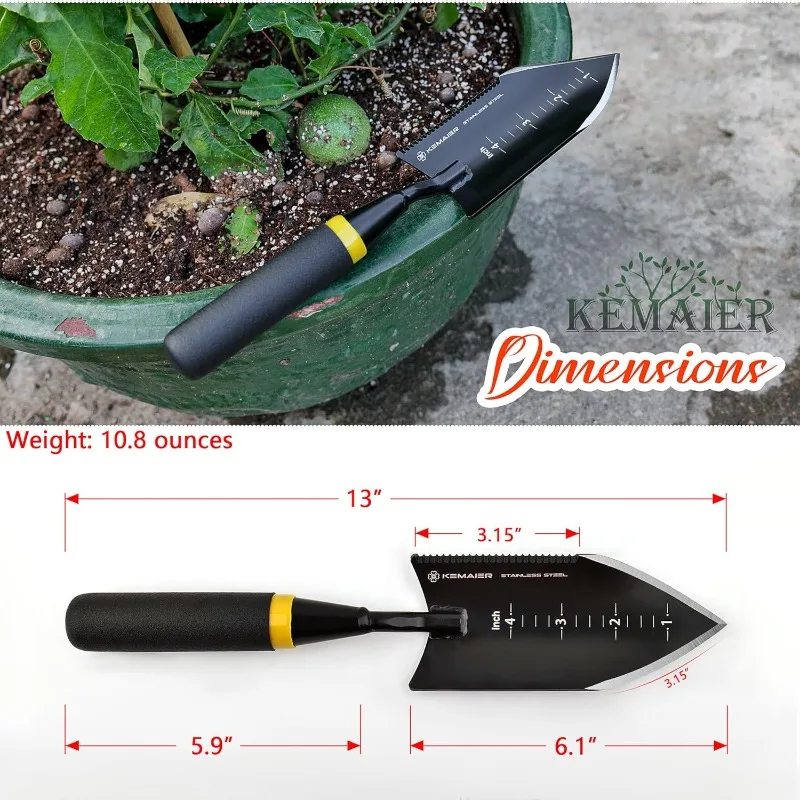 3 in 1 gardening tool set, heavy duty stainless steel large shovel, suitable for garden weeding