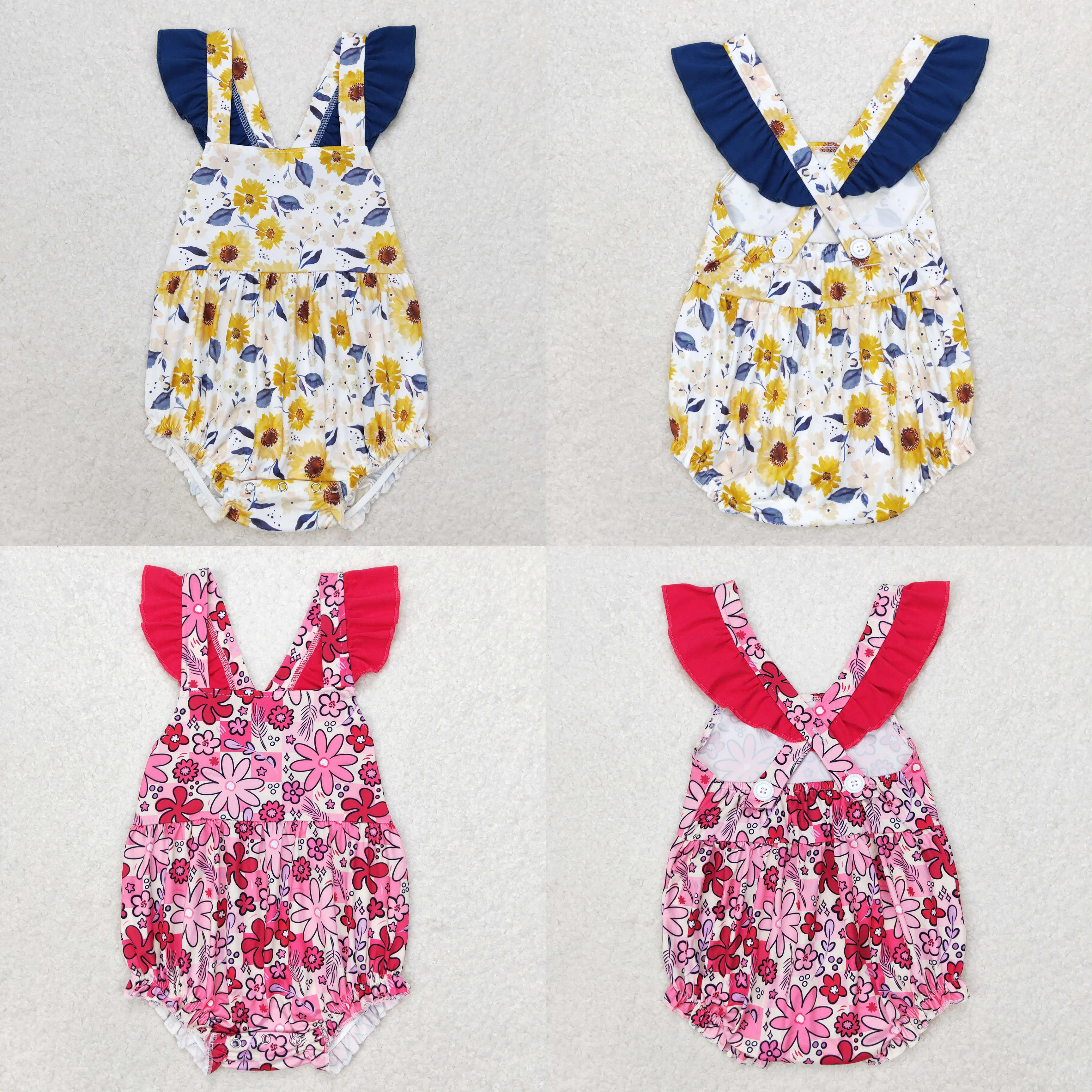 Wholesale Children Summer Wear Newborn Romper Baby Girl Flower Bubble Jumpsuit Kids Toddler Infant Floral One-piece Clothing