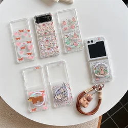 Cute Cartoon Magnetic Stand Phone Case For Samsung Galaxy Z Flip 6 5 4 3 Cover with Hand Rope For Magsafe Cases Flip5 Flip4 5G