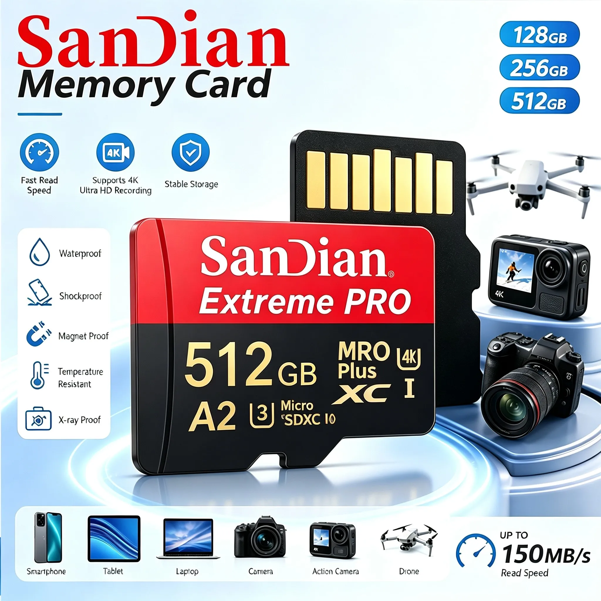 SD Cards 512GB Micro TF SD Card 128GB Memory Card 256GB TF Cards 4K 8K for CCTV/Desktop/MP3 Player/Baby Monitor/Drone Camera