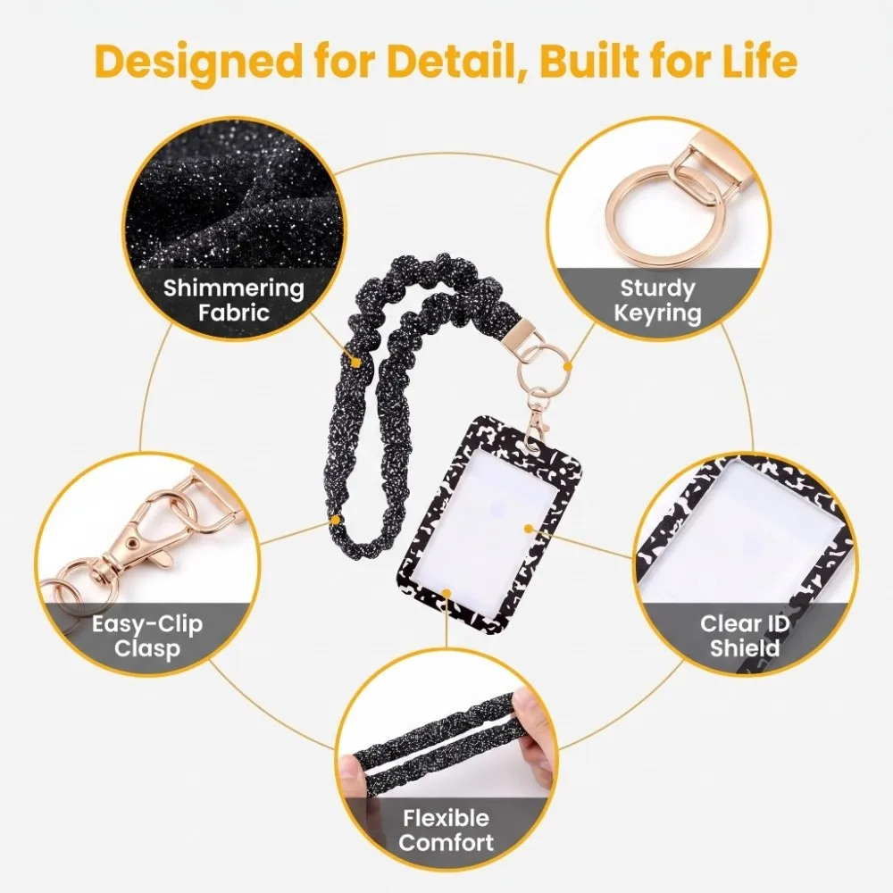 1 Set Safety Breakaway Buckle ID Badge Lanyard Adjustable Elastic Material Stretchy Scrunchie Style Elastic Key Lanyard