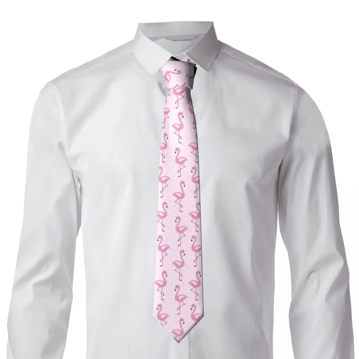 Cute Flamingo Tie Polka  Doodle Custom DIY Neck Ties Retro Casual Collar Tie Male Daily Wear Necktie Accessories