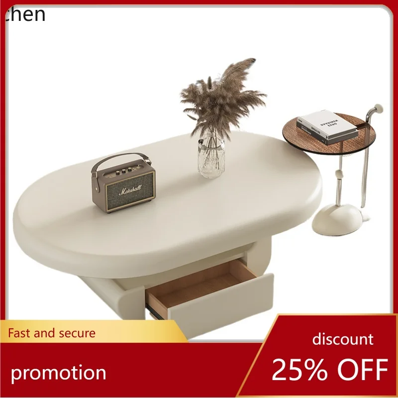 

HT floating coffee table living room household small apartment solid wood oval home accessories