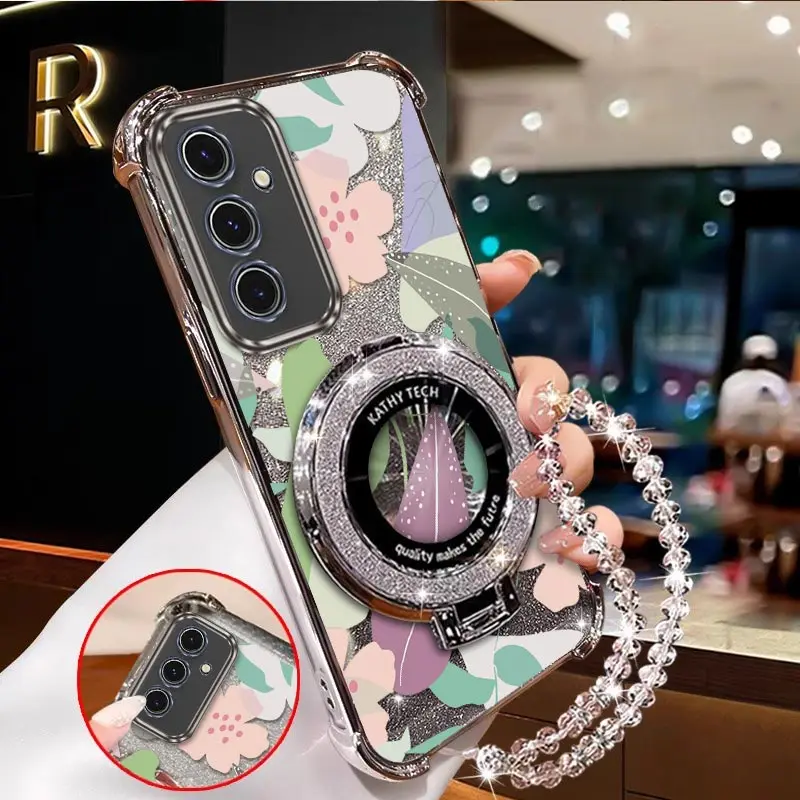 

S24 чехол-держатель для браслета с розовыми цветами для Samsung S24Ultra S24 S23Plus S24FE S23FE S25Ultra S25 S23Ultra S23 Cover