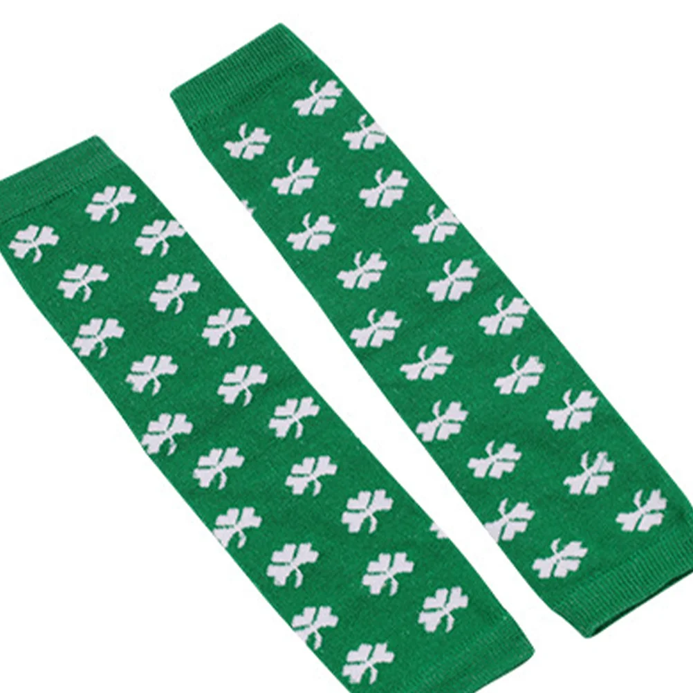 

3Pair Green Long Gloves Elastic Stretch One Size Fits Most Stpatricks Day Party Classic Festival Sleeve Fingerless Design