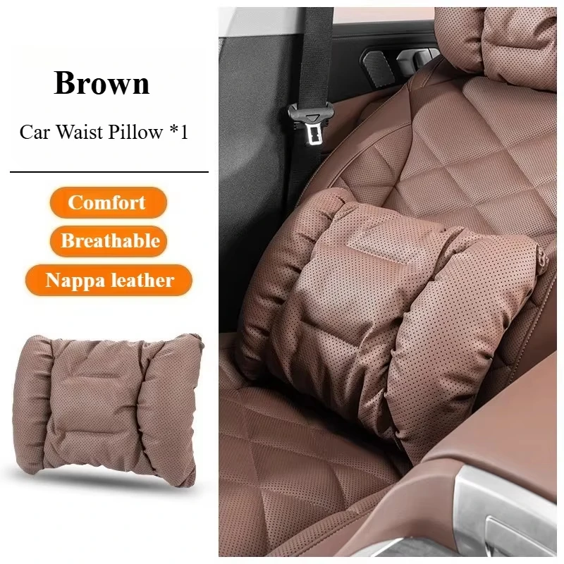 Napa-Leder Auto-Kopfstütze Nackenstütze Sitz-Lendenkissen, Auto-Nackenkissen, Lendenkissen, Geeignet für Verschiedene Autos – Detail 14