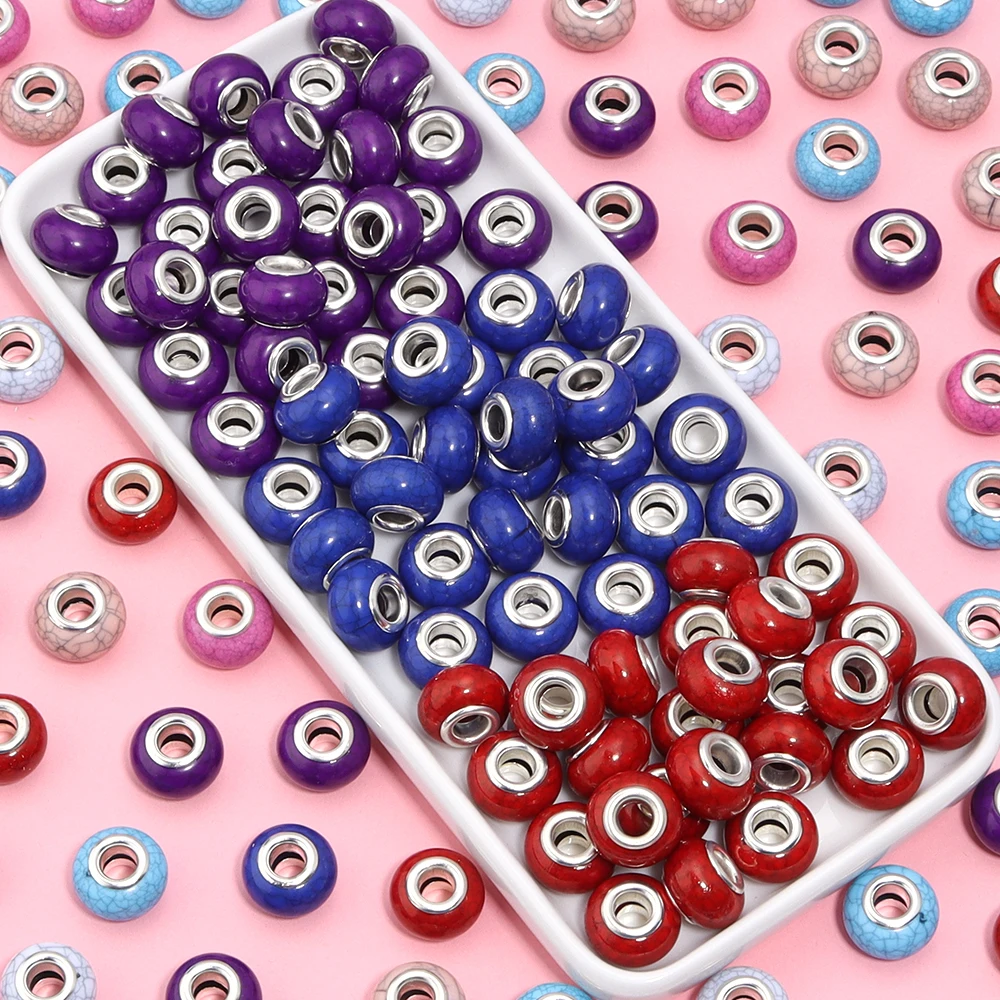 20 teile/los Harz Perlen 14mm Bunte Türkis Linien Große Loch Spacer Perlen Für Schmuck Machen DIY Halskette Armband Zubehör