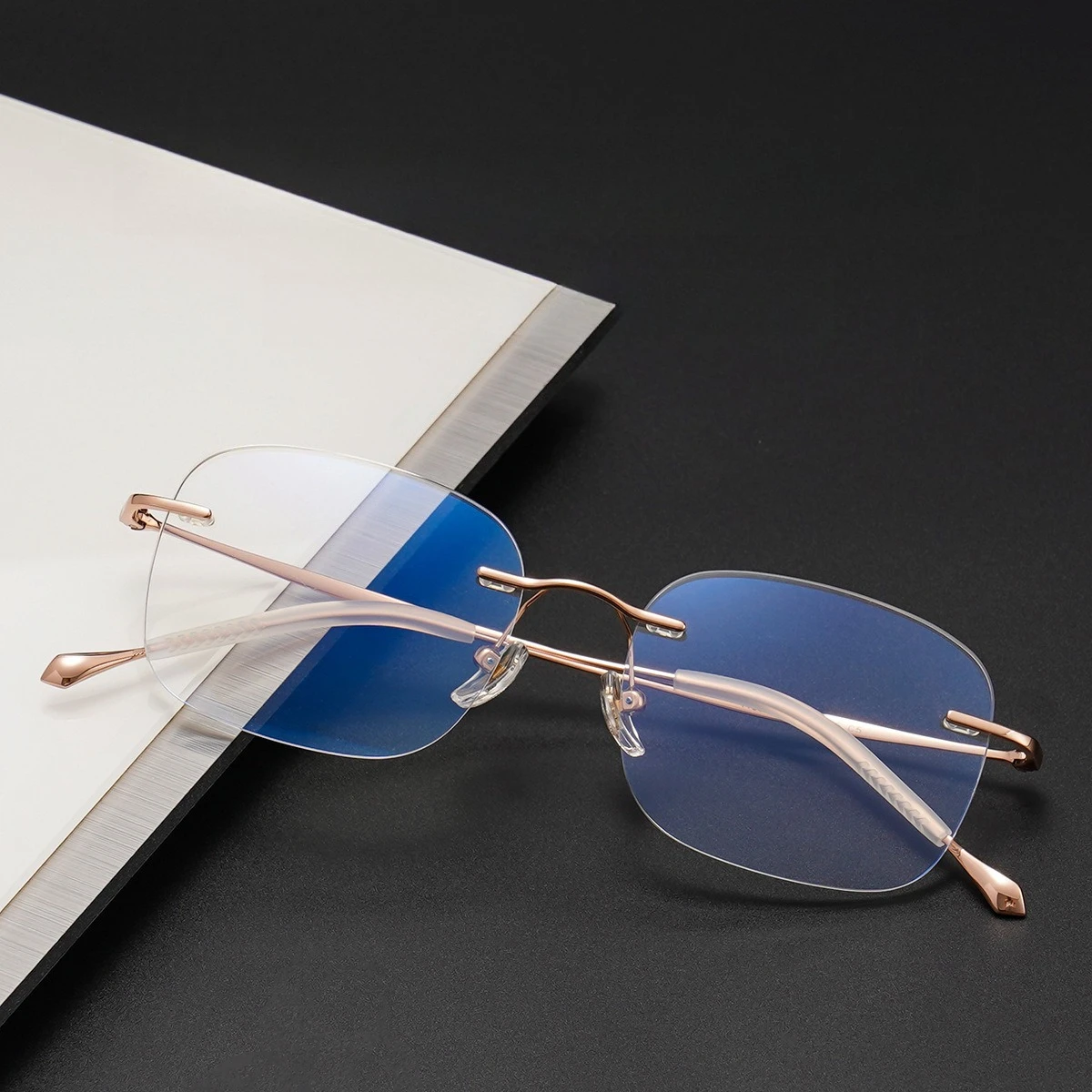 

Exquisite Details Rimless Square glasses frame men women optical Myopia Presbyopia prescription Lenses attachment Retro eyewear