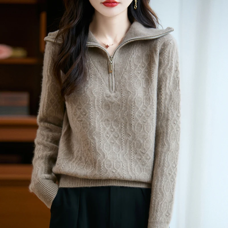 

Кашемировый свитер из 100% шерсти, женская одежда, мягкий роскошный утепленный пуловер с лацканами, осенне-зимняя водолазка, вязаная куртка, топы, женские