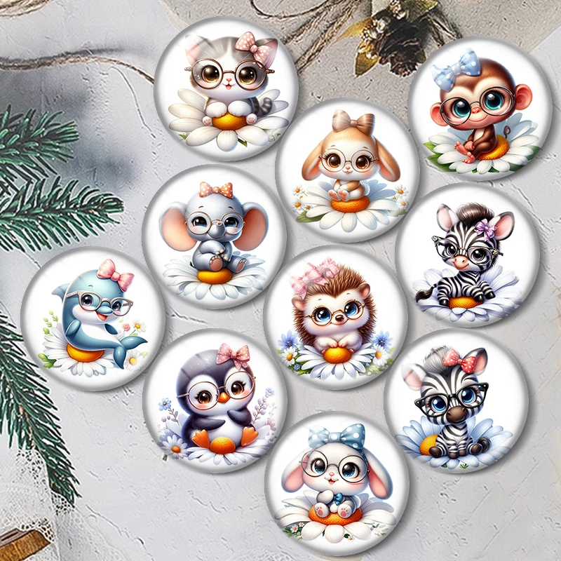 Flower Animal Cat Penguin 12/18/20/25mm glass cabochon  bracelet pendant rings for jewelry demo earrings back Making findings