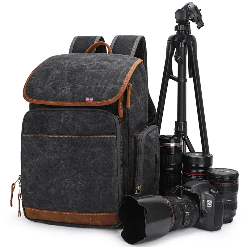 Latest 2024 model  Camera Waxed Canvas Backpacks Travel Backpack Bag Waterproof DSLR SLR  Bagpack with laptop compartment