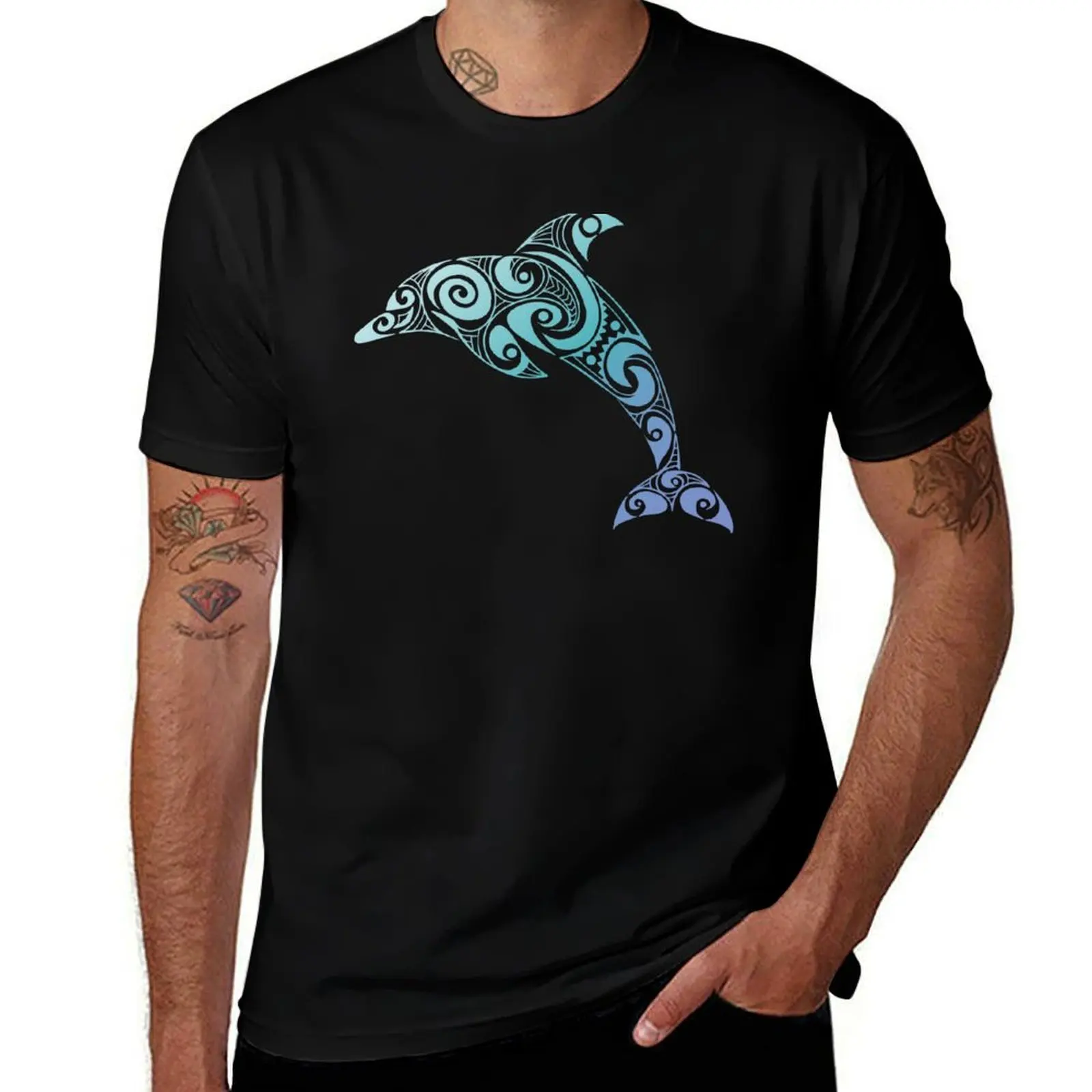 Dolphin Tribal Blue Marine T-Shirt Labor Work Casual T-Shirt