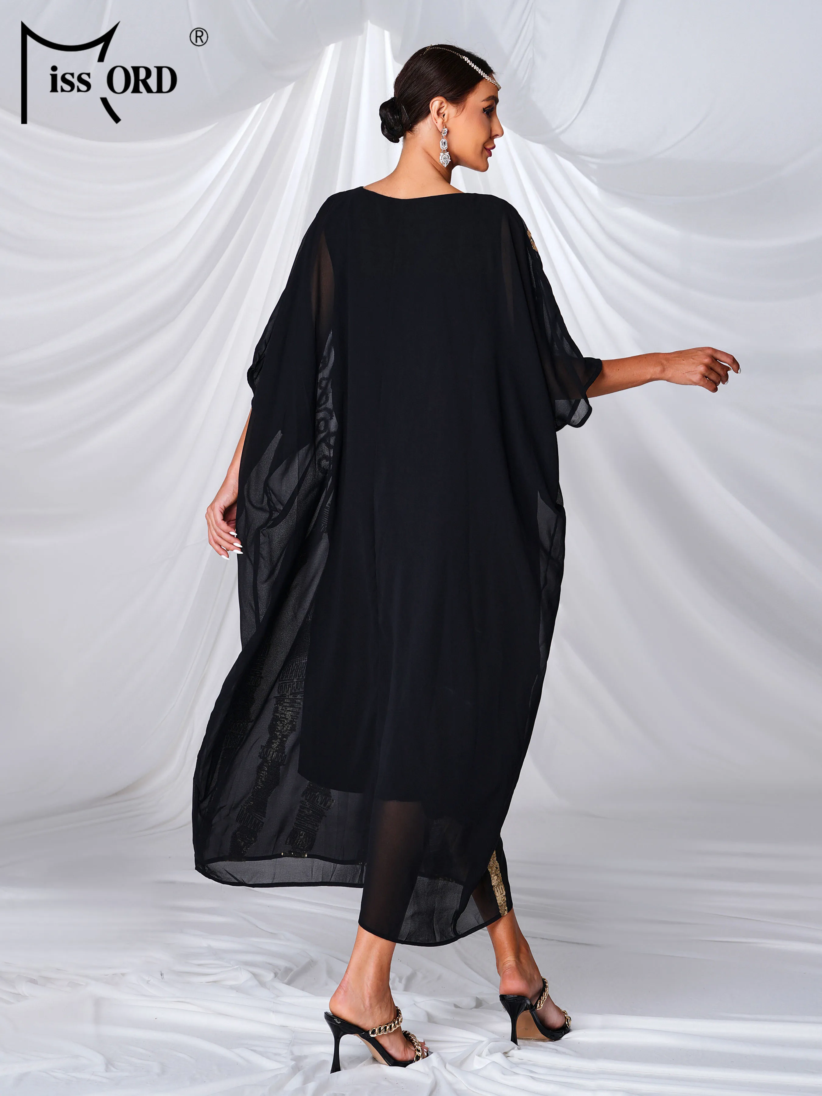 Missord 2024 Black Round Neck Loose High Quality Luxury Dress Pregnant Woman Middle Eastern Style Muslim Dress