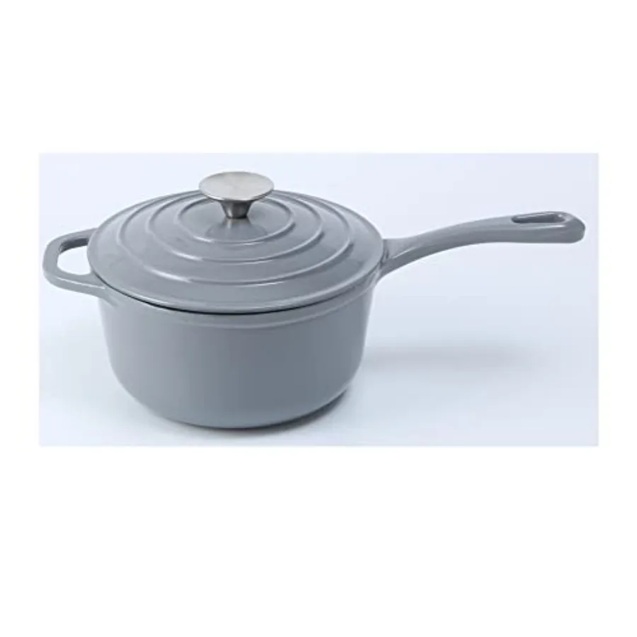 

2 qt Enameled Cast Iron Sauan 7 inc wit Lid Gray