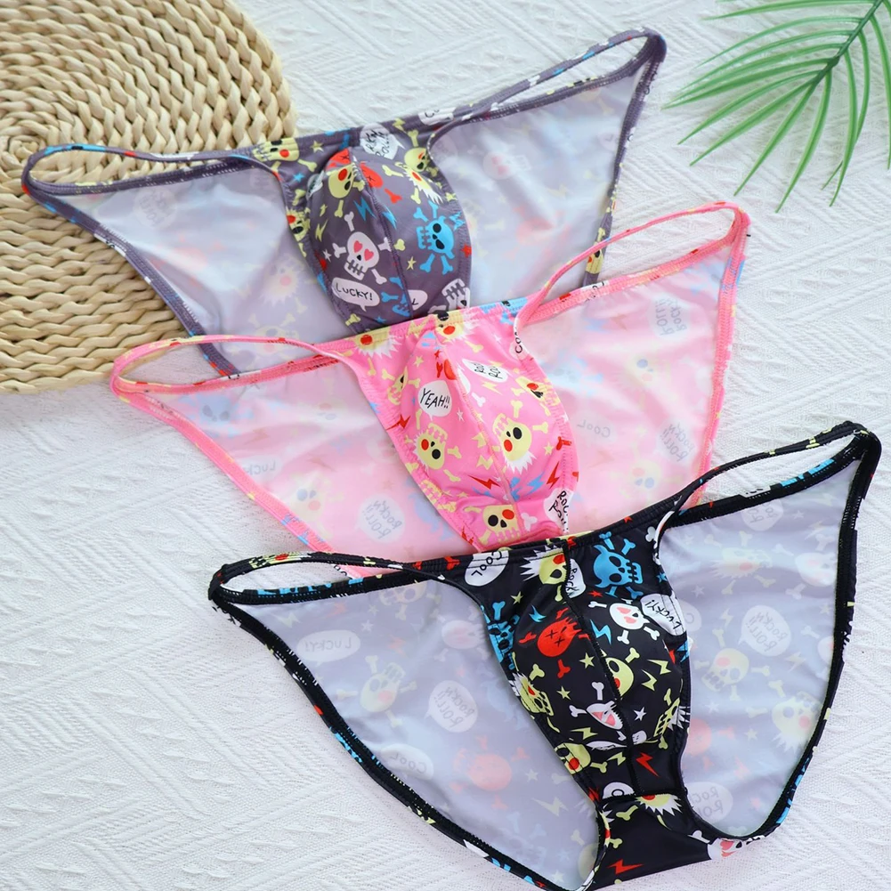 

Skull Printed Panties Black Big Bulge Briefs Breathable Material Elastic Waistband Everyday Wear Fashionable Design