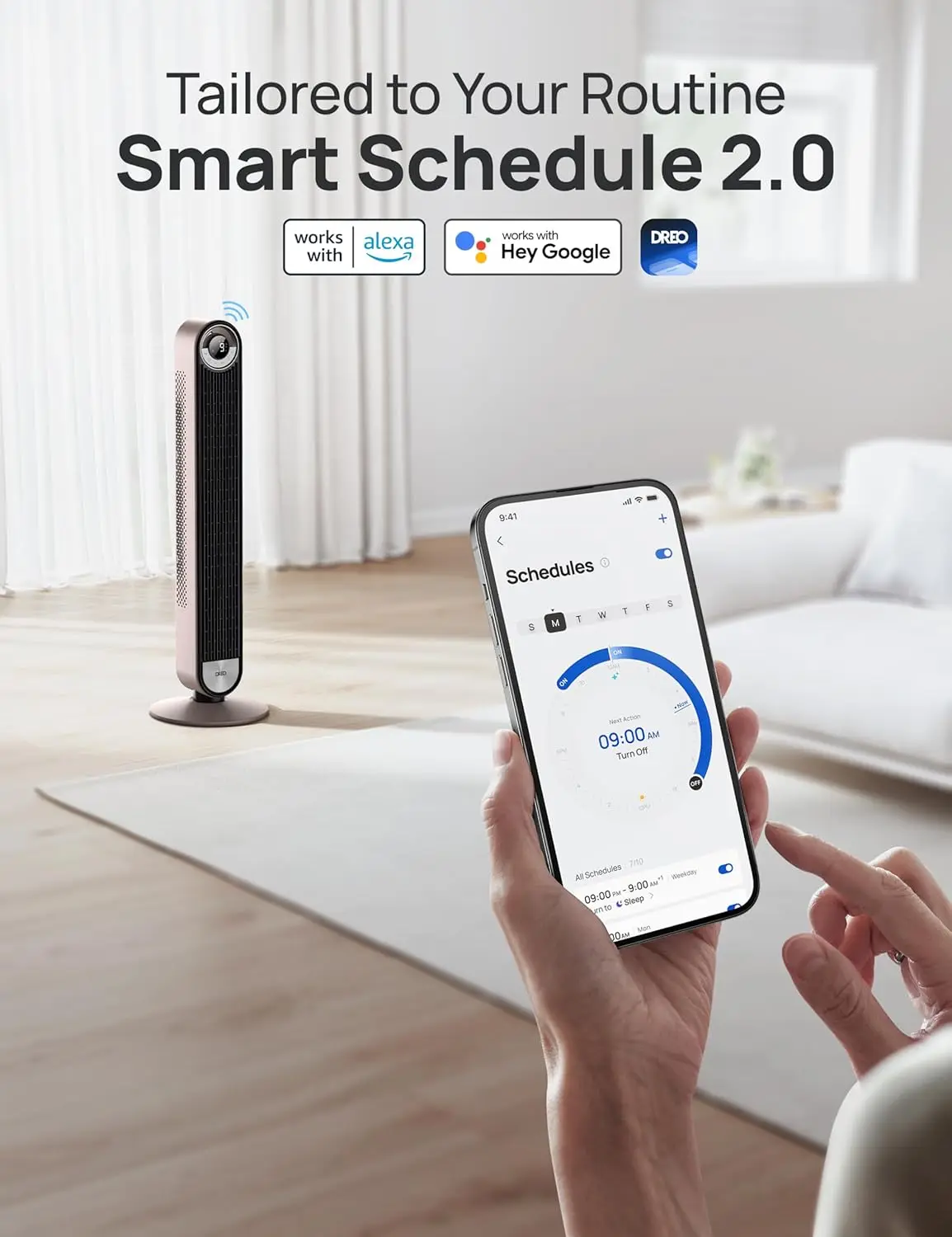 Dreo-Smart Tower Fans para casa, ventilador oscilante 90 °, quarto e interior, controlo por voz, piso, temporizador 12H, silencioso, sem lâminas, 42 pol