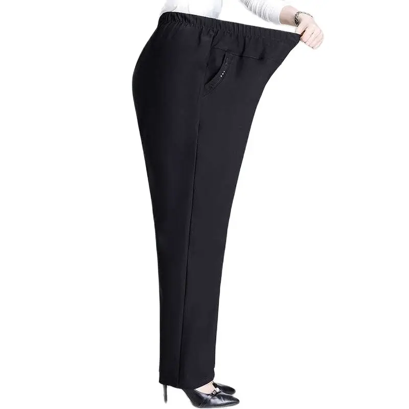 Women Trousers Spring Fall Elastic Waist Casual Pants Velvet Warm Winter Long Pants Middle Female Straight Pants 5XL 6XL 7XL 8XL